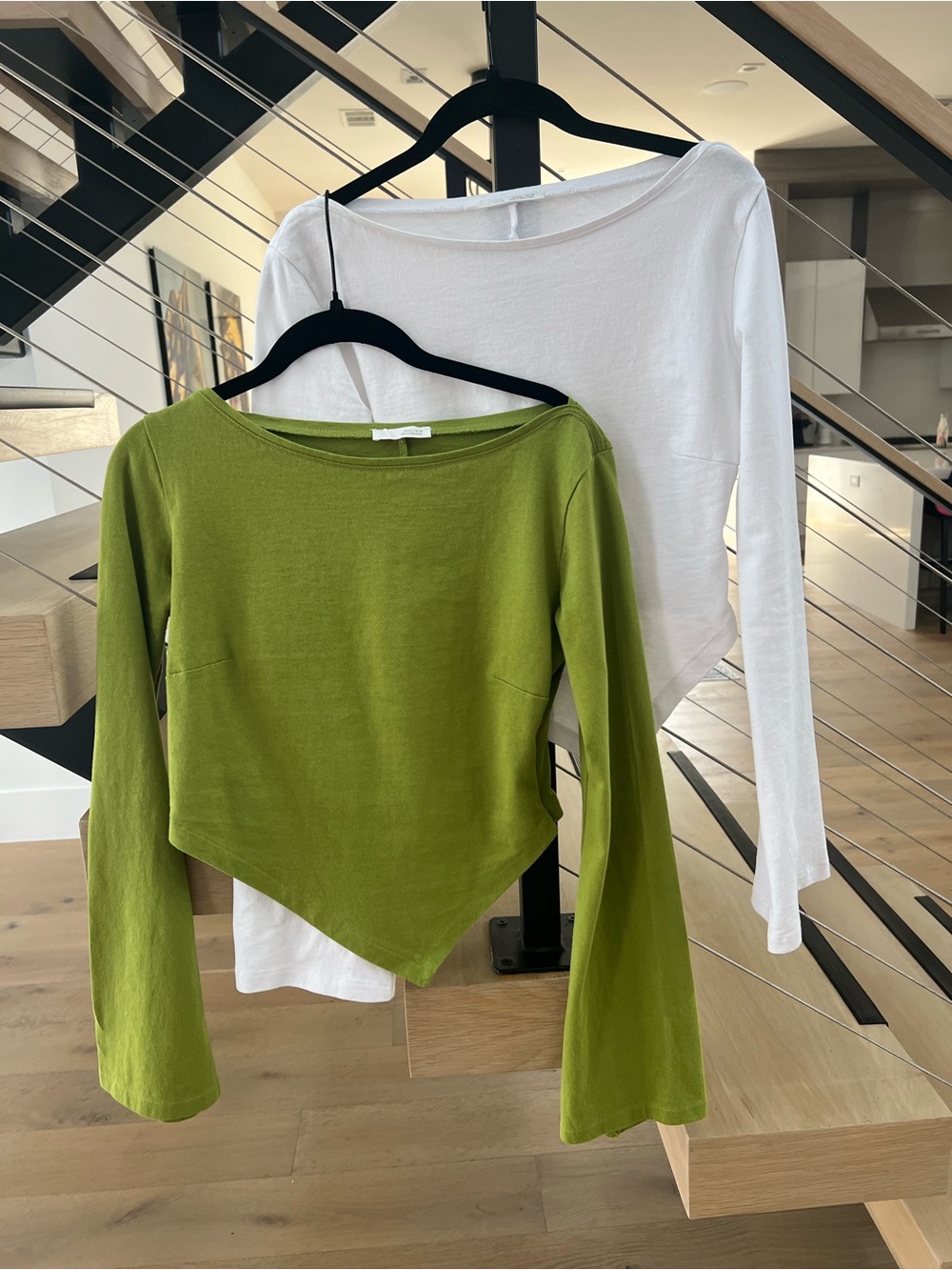 Women’s x 2 Olive Green Asymmetric Knit top and a white Asymmetric Top